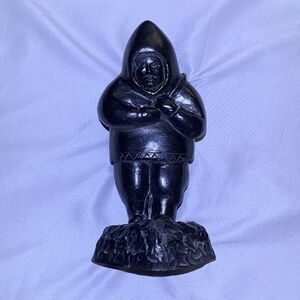 Vintage Stone Carved Eskimo With Seal by Woody Mfg. Inc., Canada. Rare Collector